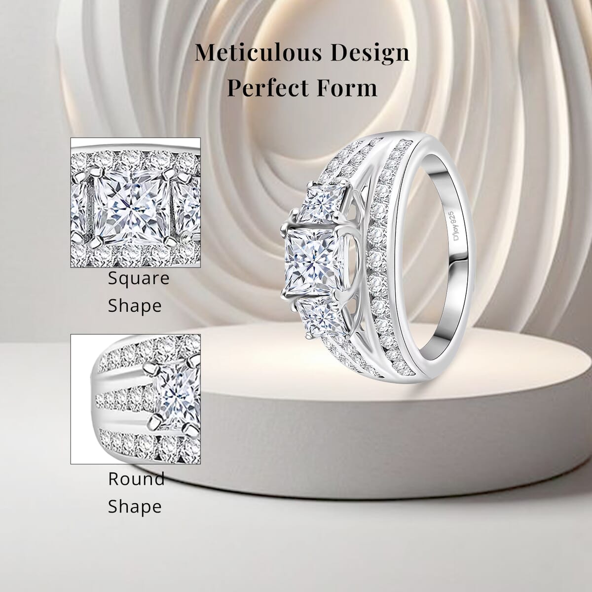 Moissanite 2.00 ctw Trinity Ring in Rhodium Over Sterling Silver (Size 9.0) image number 5