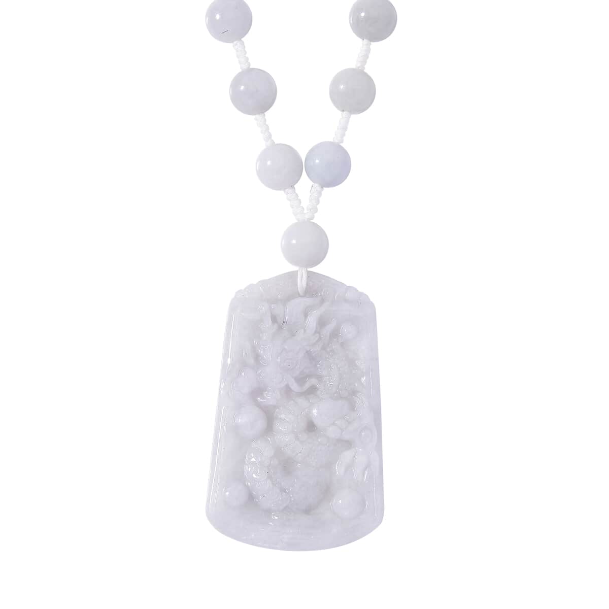 White Jade Carved Dragon Knnoted Necklace (20 Inches) in Rhodium Over Sterling Silver 290.00 ctw image number 0