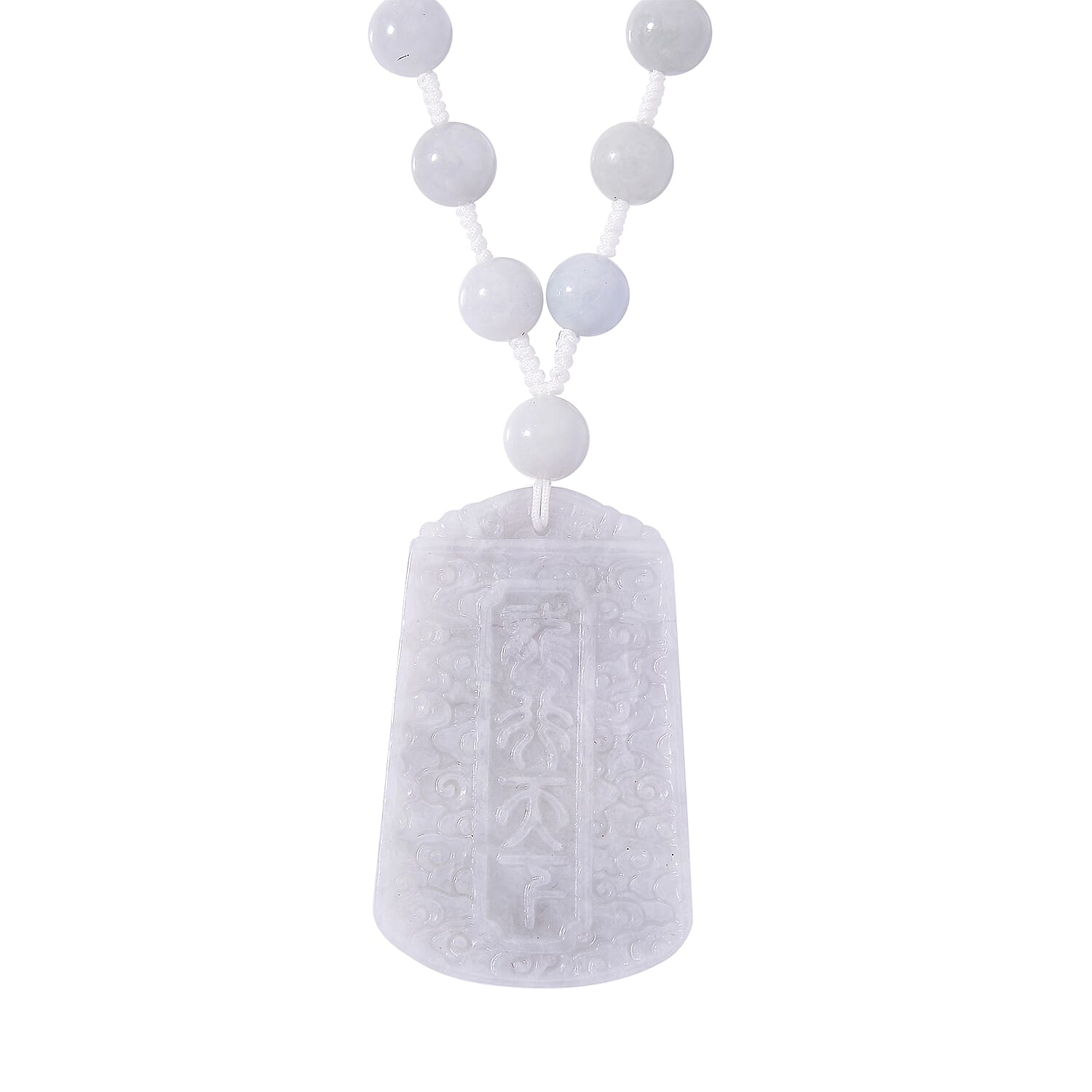 Natural Jade 290.00 ctw Carved Dragon and Knotted Double Sided Necklace in Rhodium Over Sterling Silver 20 Inches