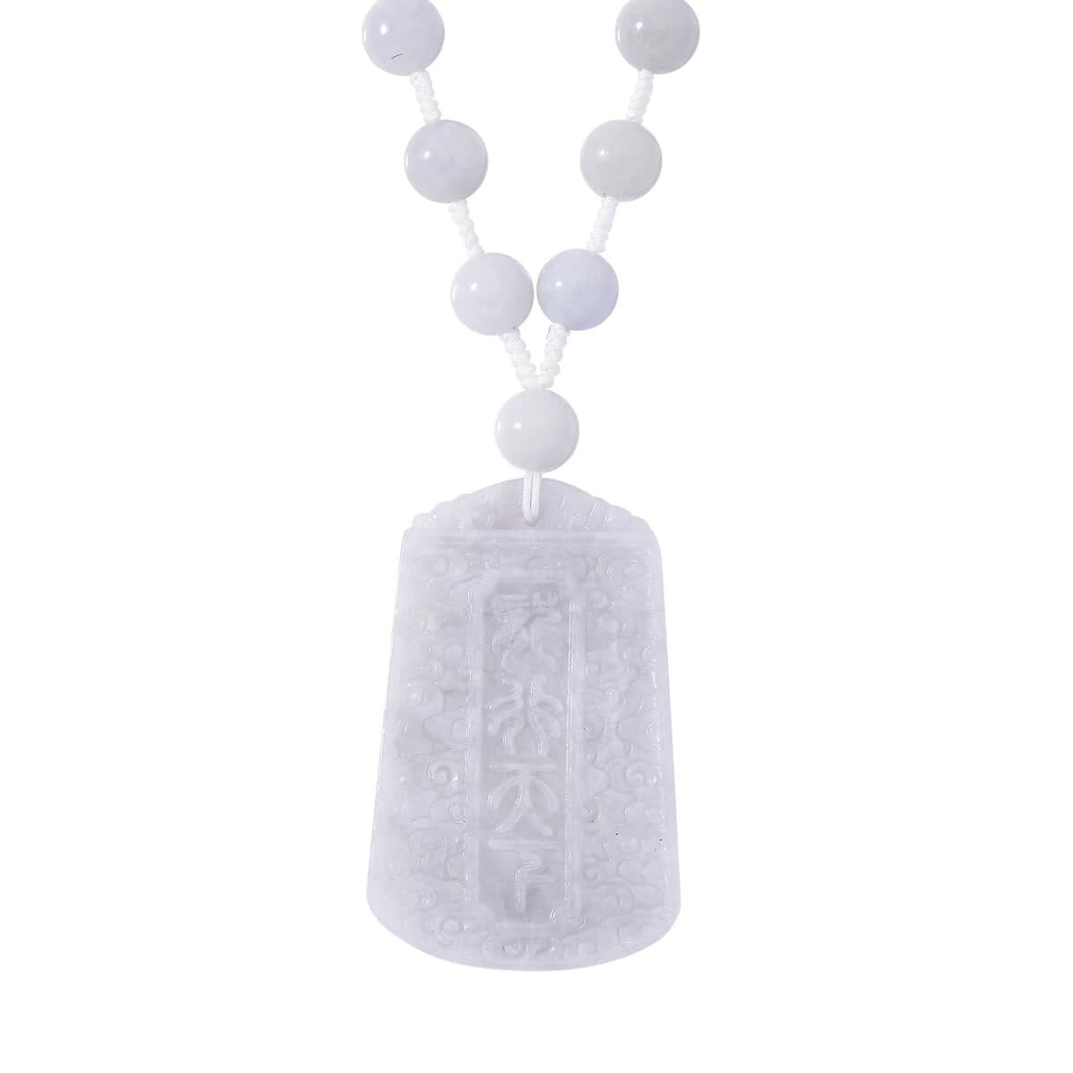 White Jade Carved Dragon Knnoted Necklace (20 Inches) in Rhodium Over Sterling Silver 290.00 ctw image number 4