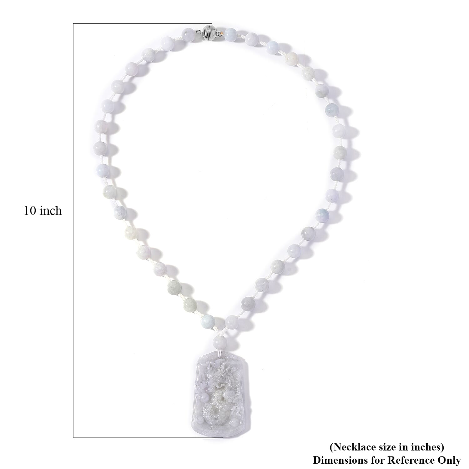 Natural Jade 290.00 ctw Carved Dragon and Knotted Double Sided Necklace in Rhodium Over Sterling Silver 20 Inches