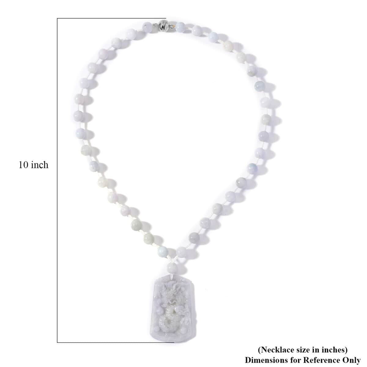 White Jade Carved Dragon Knnoted Necklace (20 Inches) in Rhodium Over Sterling Silver 290.00 ctw image number 6