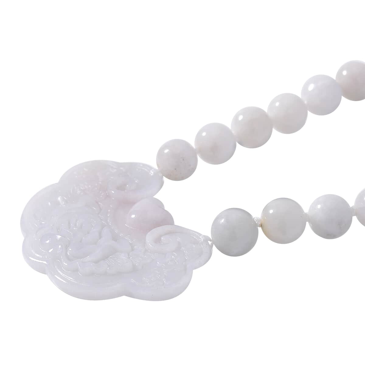 Natural Jade 335.00 ctw Ruyi Ping An Carved and Beaded Double Sided Necklace in Rhodium Over Sterling Silver 20 Inches image number 3