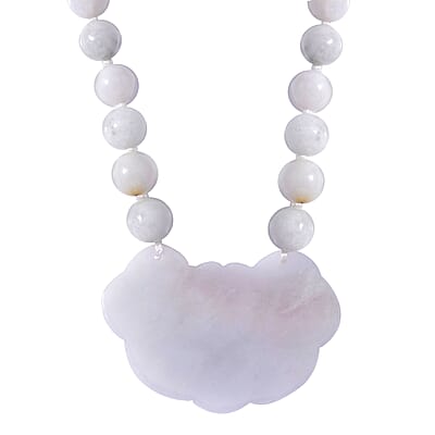 Natural Jade 335.00 ctw Ruyi Ping An Carved and Beaded Necklace in Rhodium Over Sterling Silver 20 Inches