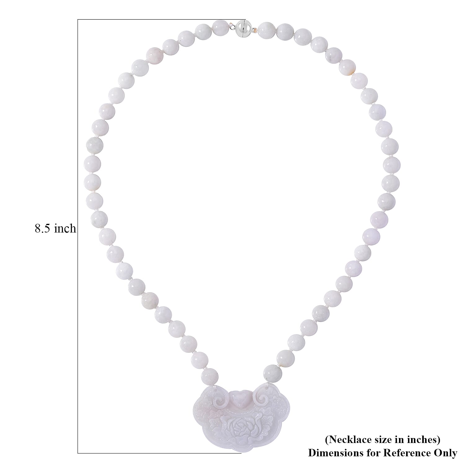 Natural Jade 335.00 ctw Ruyi Ping An Carved and Beaded Double Sided Necklace in Rhodium Over Sterling Silver 20 Inches
