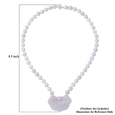 Natural Jade 335.00 ctw Ruyi Ping An Carved and Beaded Necklace in Rhodium Over Sterling Silver 20 Inches