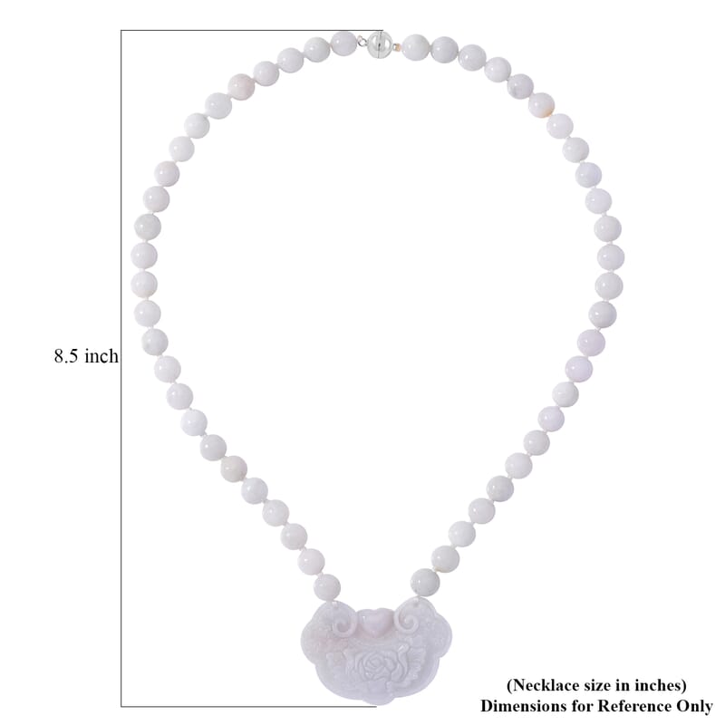 Natural Jade 335.00 ctw Ruyi Ping An Carved and Beaded Necklace in Rhodium Over Sterling Silver 20 Inches
