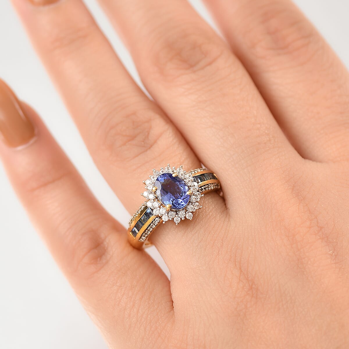 Tanzanite and Multi Gemstone 2.30 ctw Regal Bloom Ring in 18K Vermeil Yellow Gold Over Sterling Silver (Size 8.0) image number 2