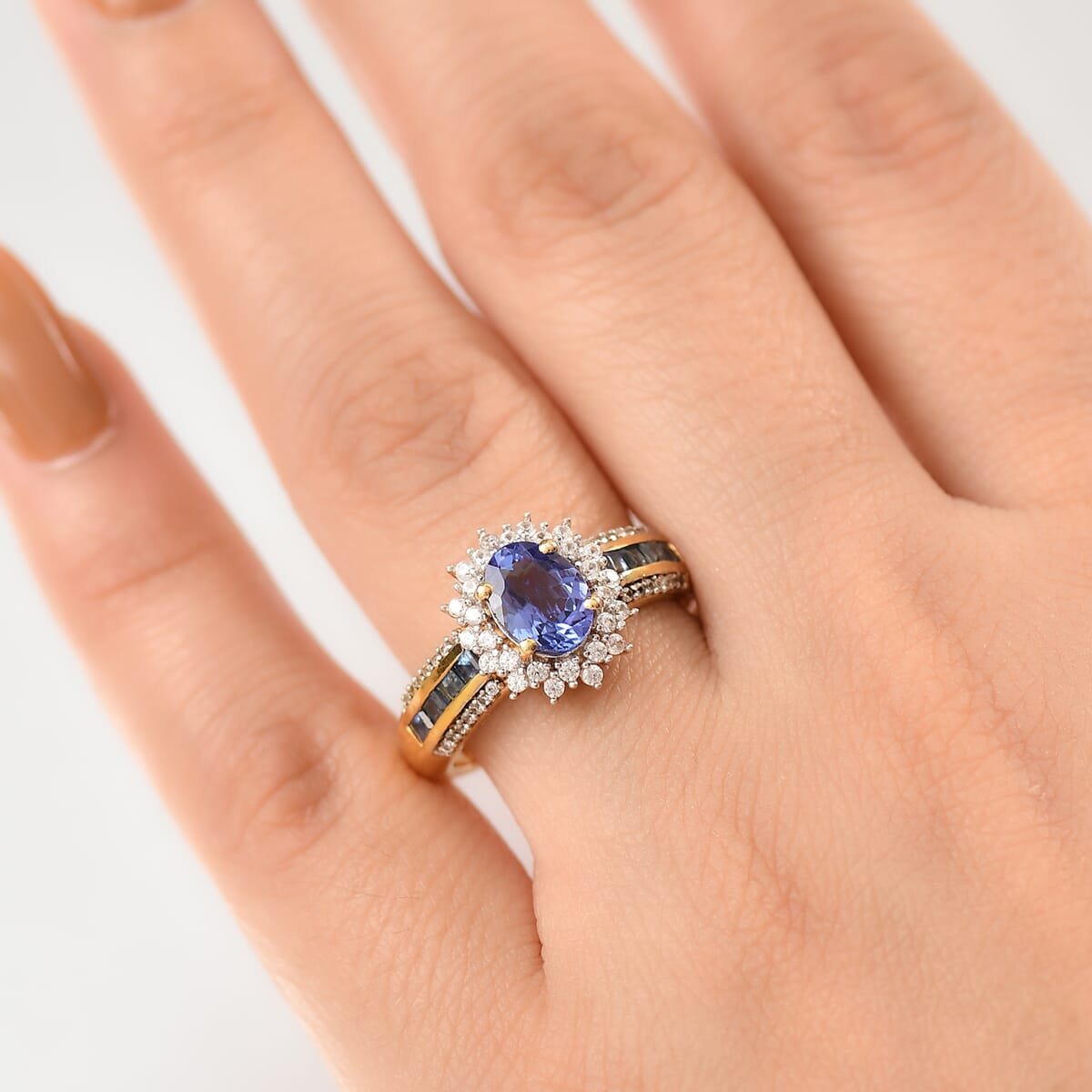 Tanzanite and Multi Gemstone 2.30 ctw Regal Bloom Ring in 18K Vermeil Yellow Gold Over Sterling Silver (Size 10.0) image number 2