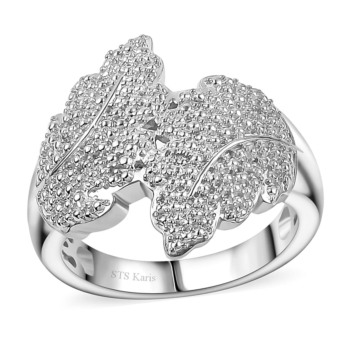 Karis White Diamond Accent Leaf Bypass Ring in Platinum Bond (Size 10.0)