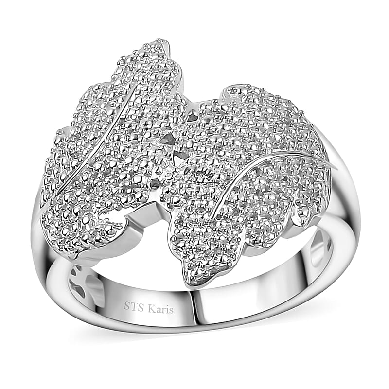 Karis White Diamond Accent Leaf Bypass Ring in Platinum Bond (Size 10.0)