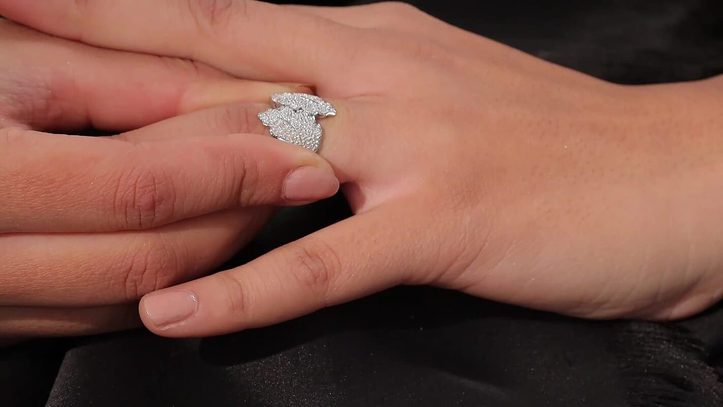 Karis White Diamond Accent Leaf Bypass Ring in Platinum Bond (Size 5)