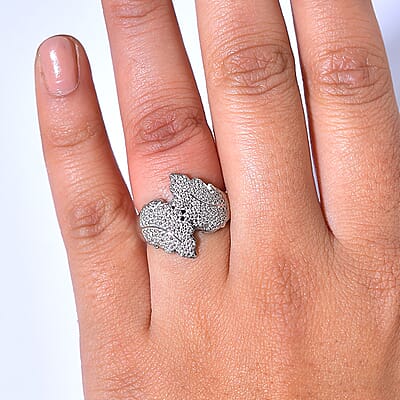 Karis White Diamond Accent Leaf Bypass Ring in Platinum Bond (Size 10.0)