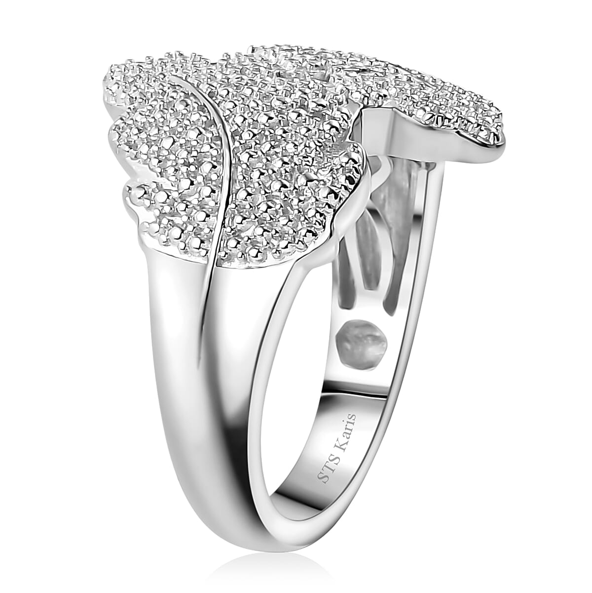 Karis White Diamond Accent Leaf Bypass Ring in Platinum Bond (Size 10.0)