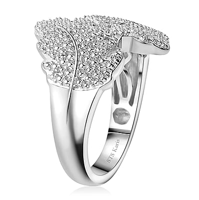 Karis White Diamond Accent Leaf Bypass Ring in Platinum Bond (Size 10.0)