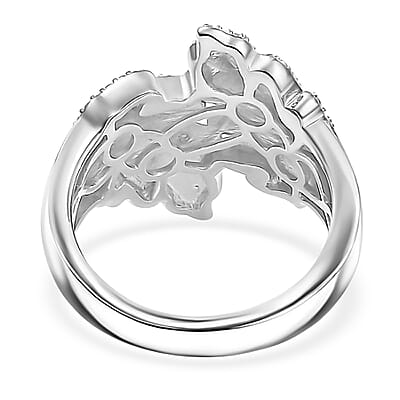 Karis White Diamond Accent Leaf Bypass Ring in Platinum Bond (Size 10.0)