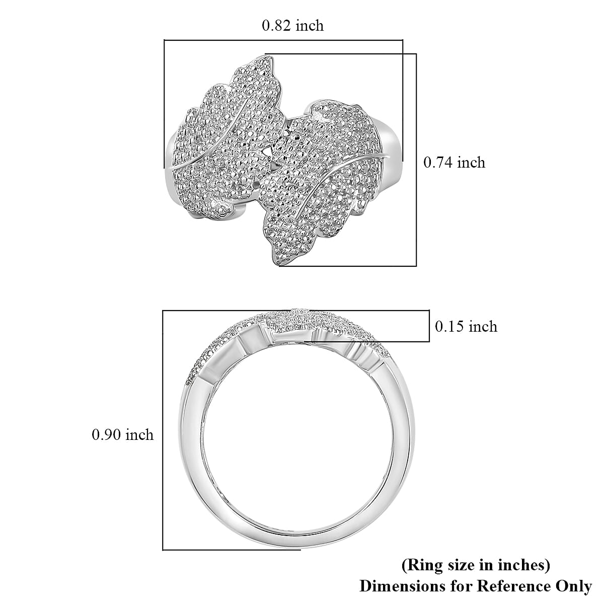 Karis White Diamond Accent Leaf Bypass Ring in Platinum Bond (Size 10.0)