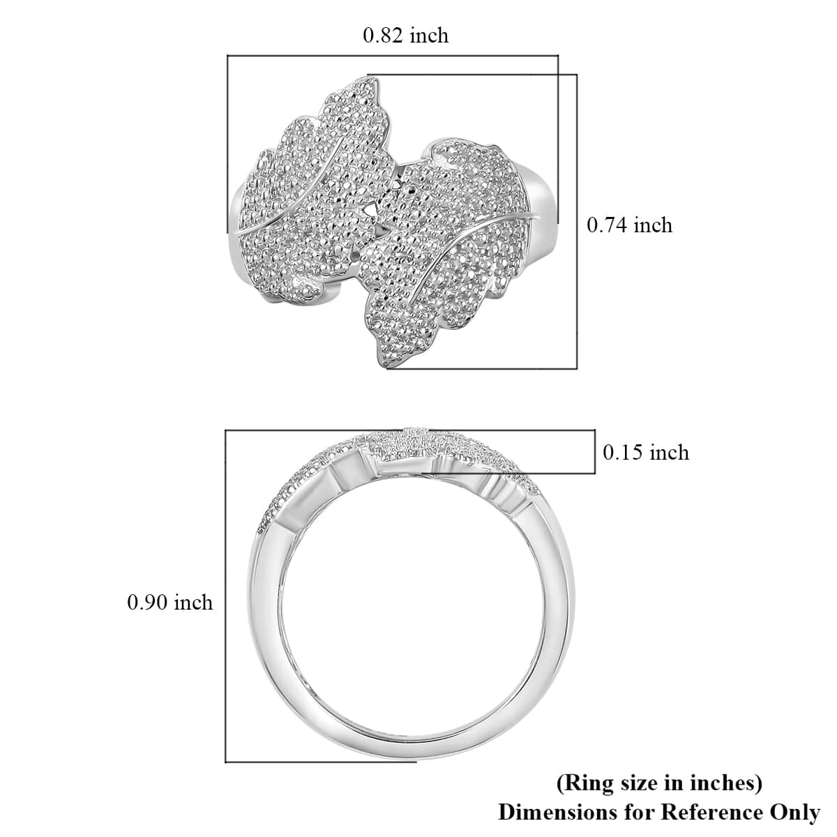 Karis White Diamond Accent Leaf Bypass Ring in Platinum Bond (Size 5) image number 5