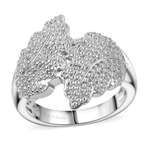 Karis White Diamond Accent Leaf Bypass Ring in Platinum Bond (Size 7.0)