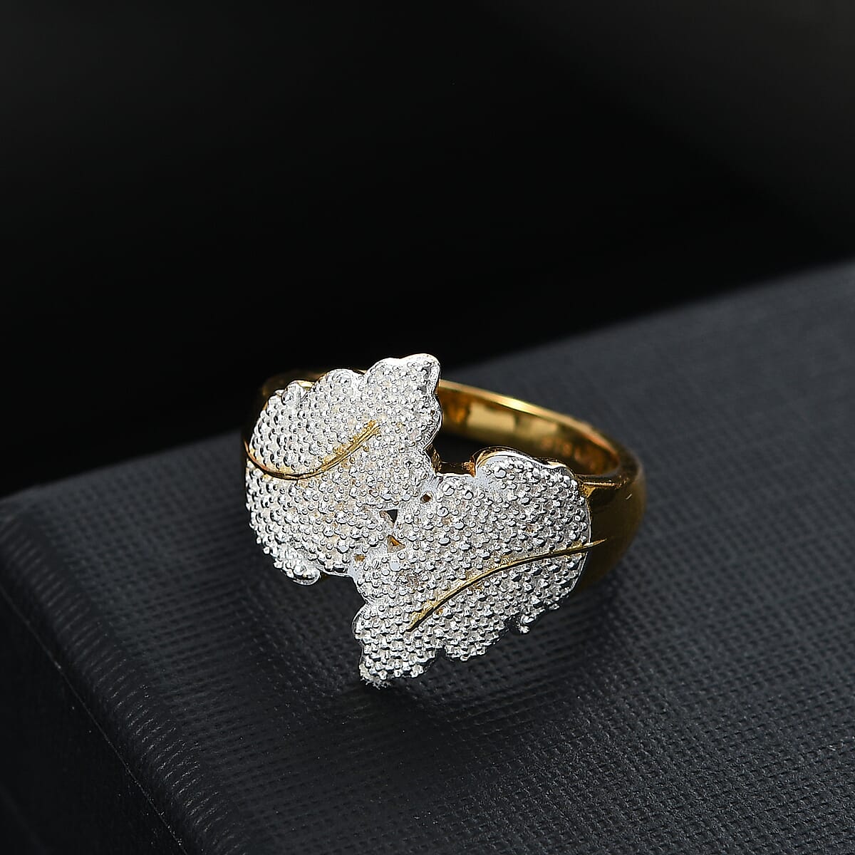 Karis White Diamond Leaf Bypass Ring in 18K YG Over (Size 5.0) image number 1