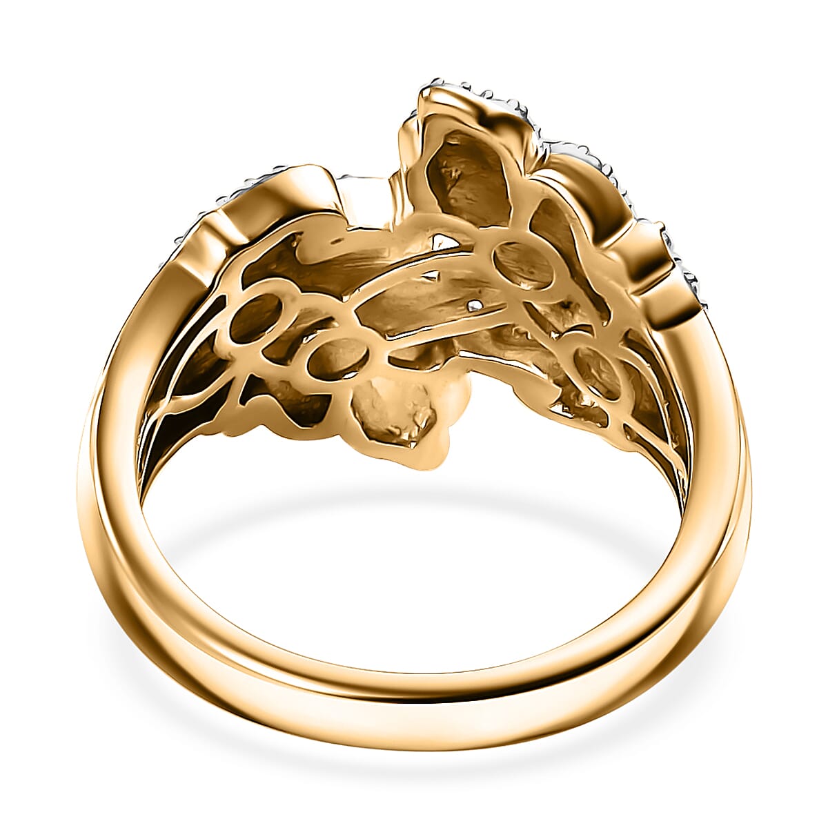 Karis White Diamond Leaf Bypass Ring in 18K YG Over (Size 5.0) image number 4