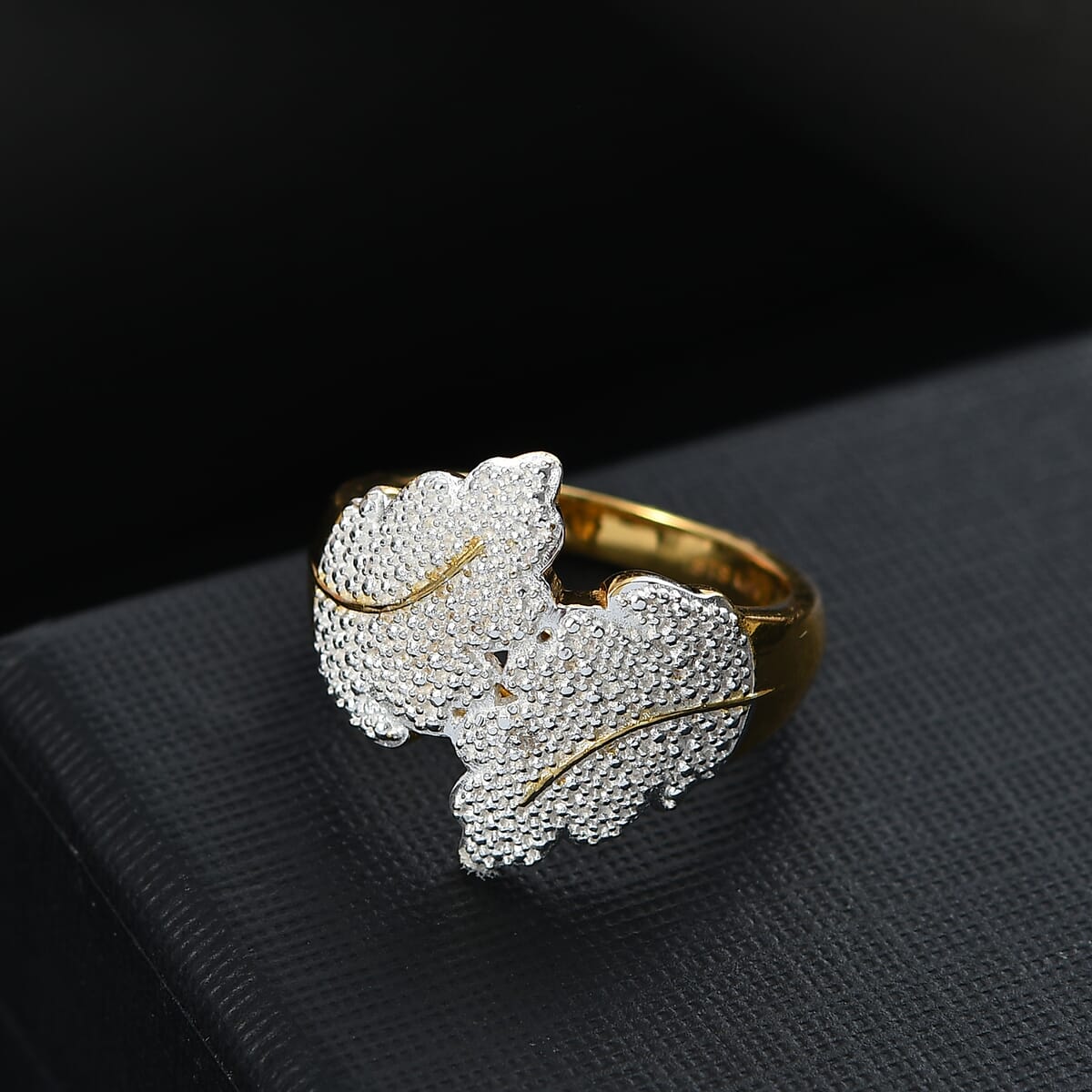 Karis White Diamond Leaf Bypass Ring in 18K YG Over (Size 8.0) image number 1