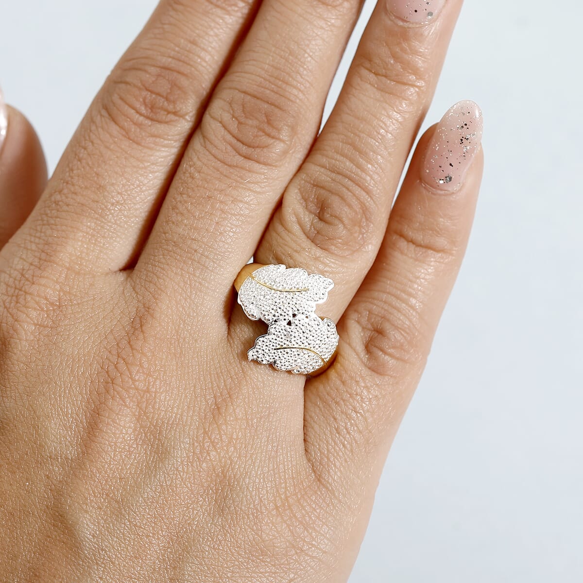 Karis White Diamond Leaf Bypass Ring in 18K YG Over (Size 8.0) image number 2