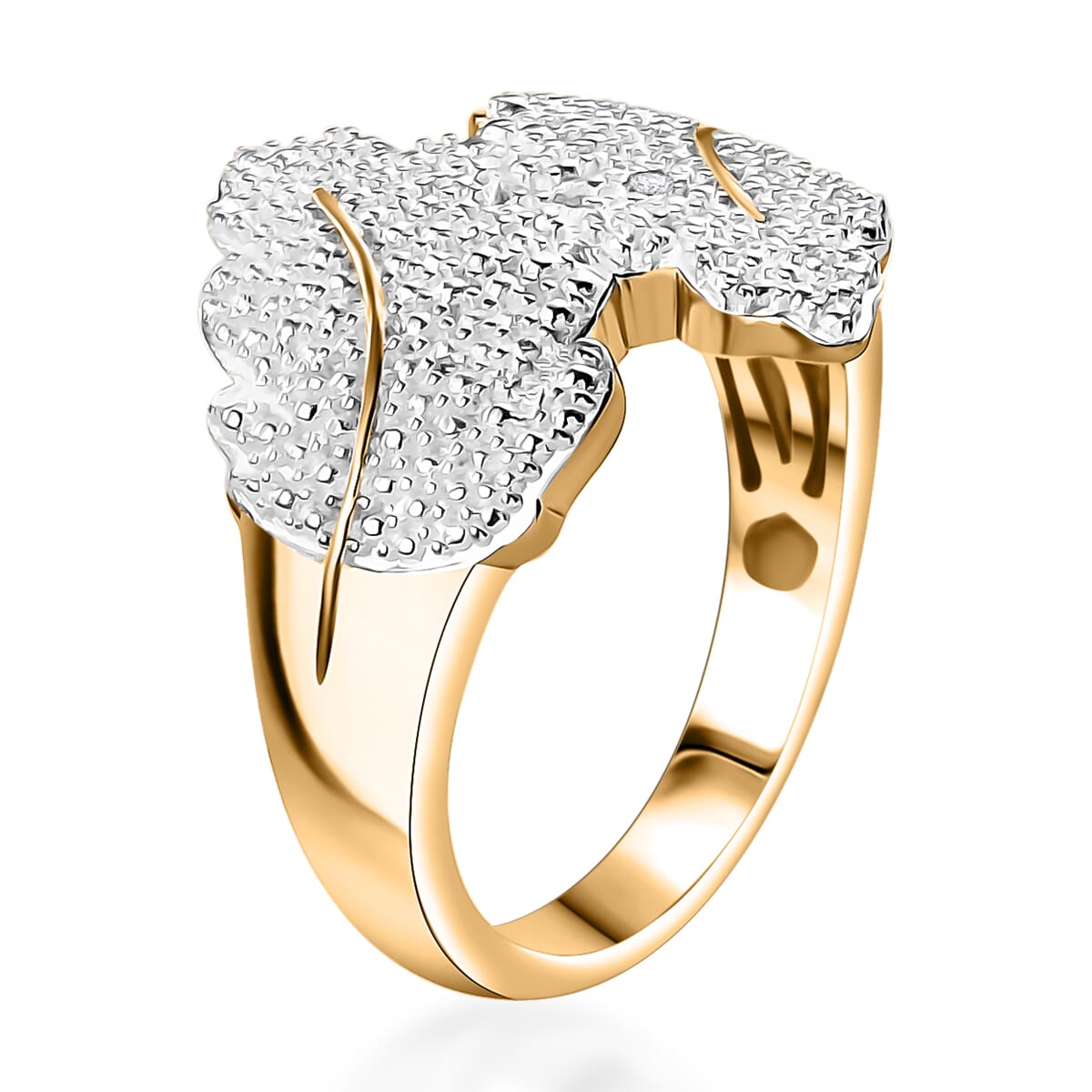 Karis White Diamond Leaf Bypass Ring in 18K YG Over (Size 8.0) image number 3