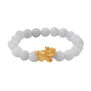 Natural Jade 153.00 ctw Carved Beaded Stretch Bracelet with Dragon Turtle Charm in 14K YG Over Sterling Silver (Del. in 8-10 Days)