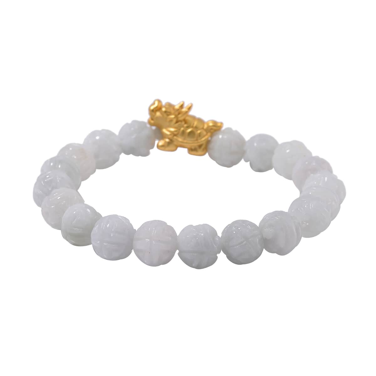 Natural Jade 153.00 ctw Carved Beaded Stretch Bracelet with Dragon Turtle Charm in 14K YG Over Sterling Silver (Del. in 8-10 Days) image number 2