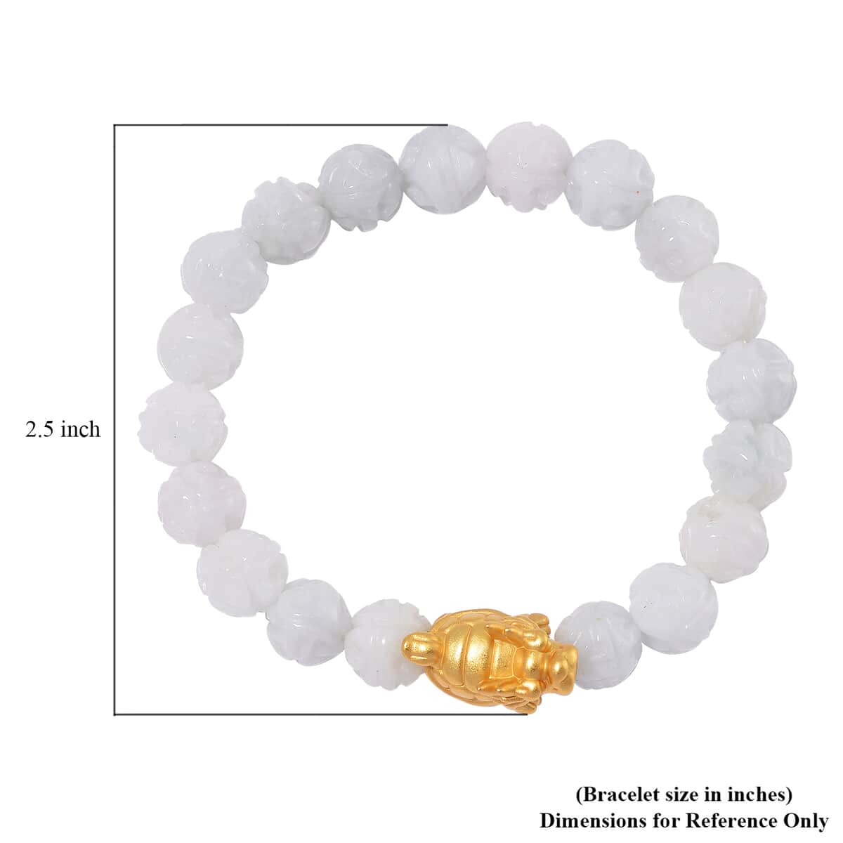 Natural Jade 153.00 ctw Carved Beaded Stretch Bracelet with Dragon Turtle Charm in 14K YG Over Sterling Silver (Del. in 8-10 Days) image number 4