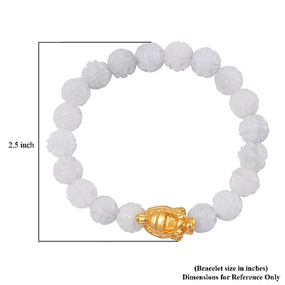 Natural Jade 153.00 ctw Carved Beaded Stretch Bracelet with Dragon Turtle Charm in 14K YG Over Sterling Silver