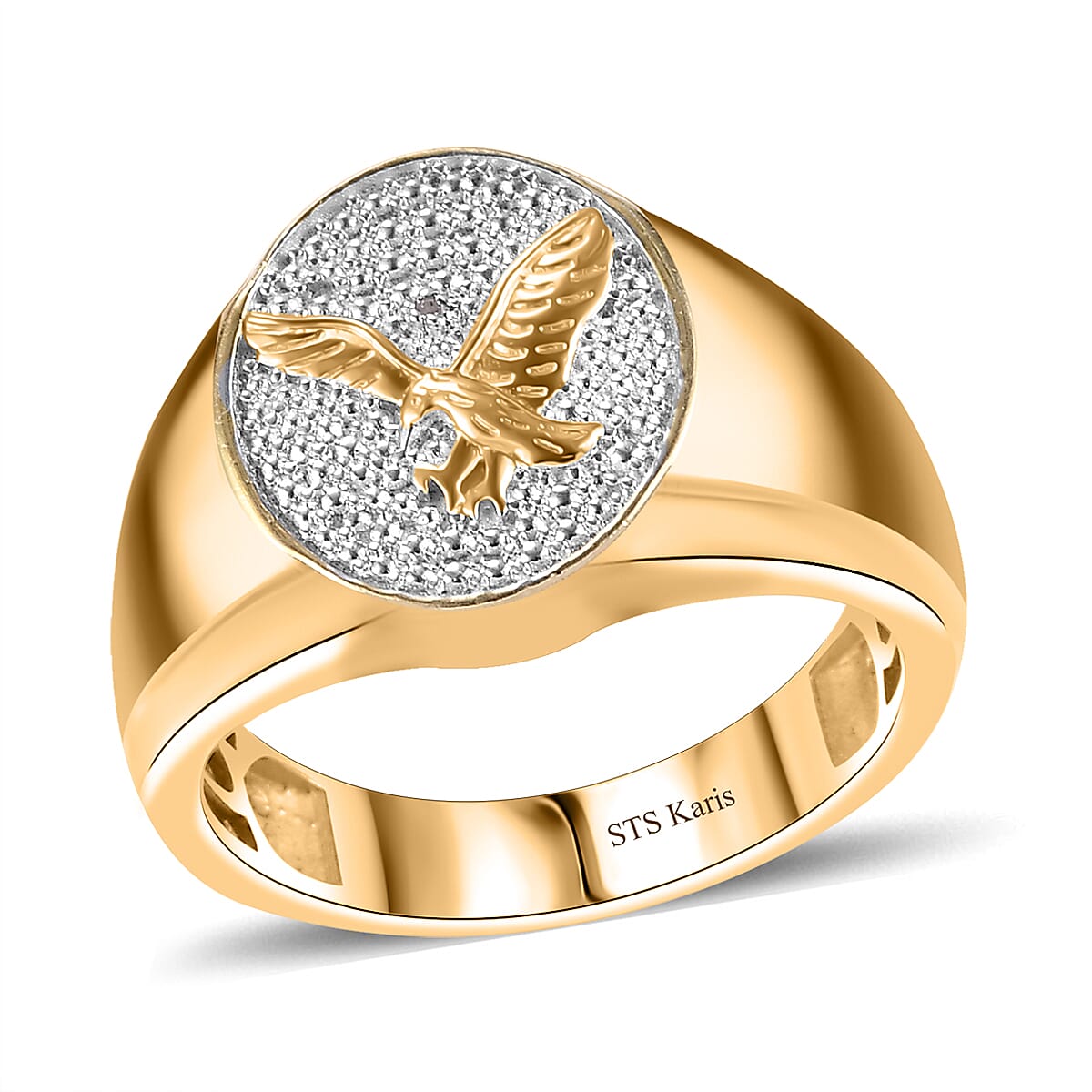 Karis White Diamond Accent Eagle Men's Ring in 18K YG Plated (Size 14.0)