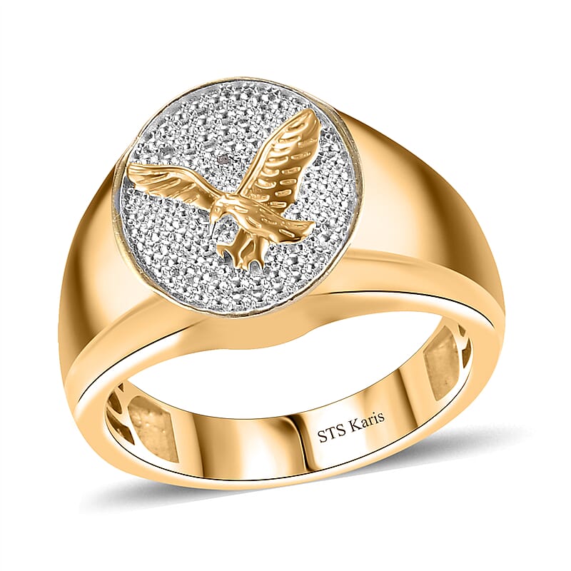 Karis White Diamond Accent Eagle Men's Ring in 18K YG Plated (Size 14.0)