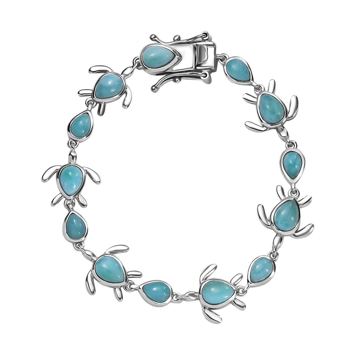 Natural Green Larimar 9.30 ctw Turtle Bracelet in Rhodium Over Sterling Silver (6.50 In) image number 0