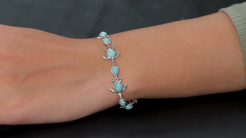 Natural Green Larimar Turtle Bracelet in Rhodium Over Sterling Silver (6.50 In) 9.30 ctw
