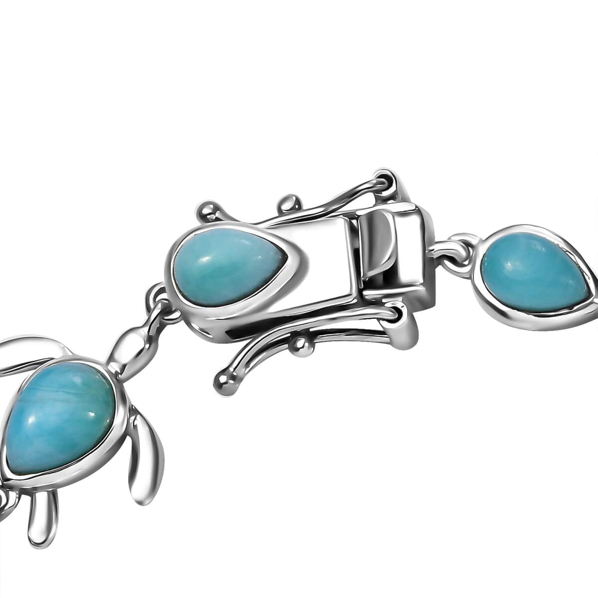 Natural Green Larimar 9.30 ctw Turtle Bracelet in Rhodium Over Sterling Silver (6.50 In) image number 3