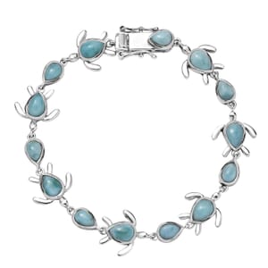 Natural Green Larimar 10.25 ctw Turtle Bracelet in Rhodium Over Sterling Silver (7.25 In)