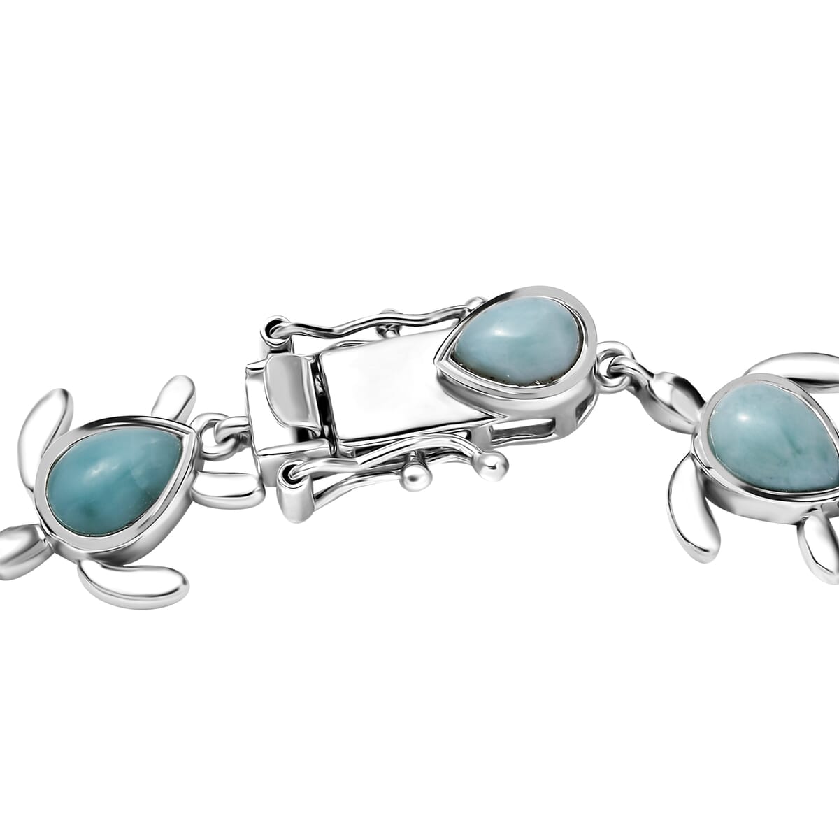 Natural Green Larimar 10.25 ctw Turtle Bracelet in Rhodium Over Sterling Silver (7.25 In) image number 3
