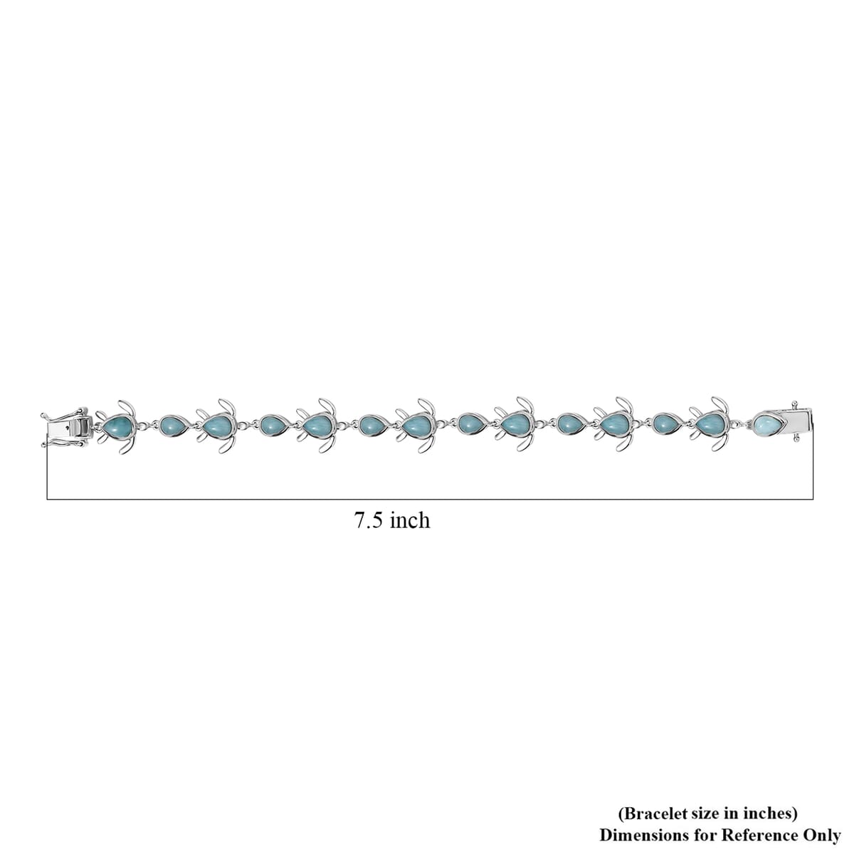 Natural Green Larimar 10.25 ctw Turtle Bracelet in Rhodium Over Sterling Silver (7.25 In) image number 4