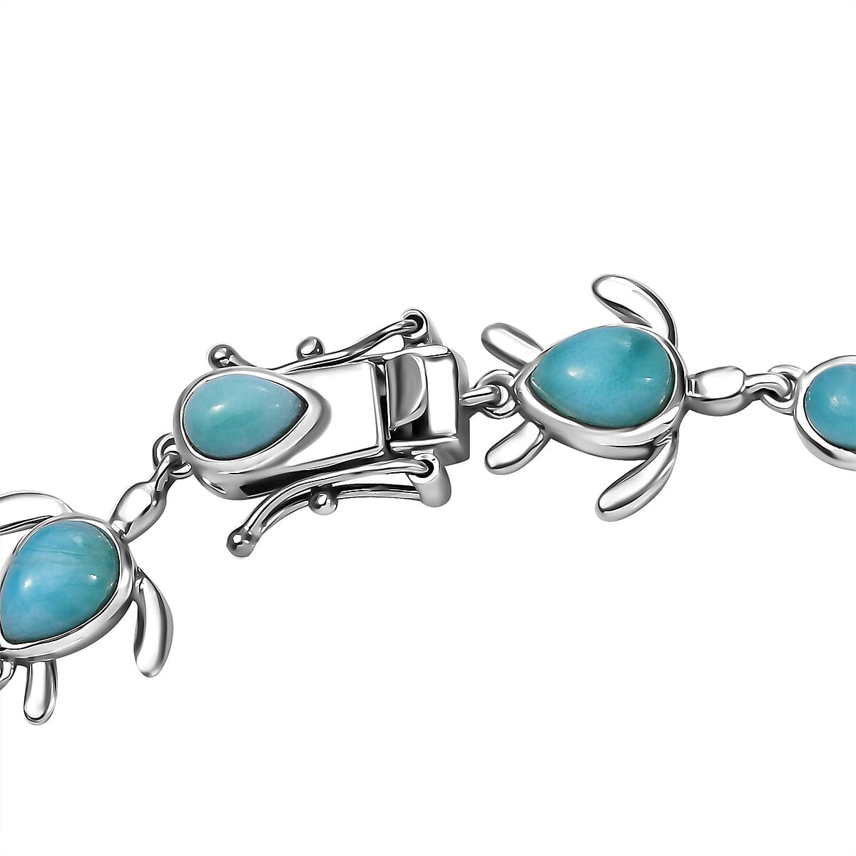 D'Joy Natural Green Larimar 11.70 ctw Turtle Bracelet in Rhodium Over Sterling Silver (8.00 In) image number 3