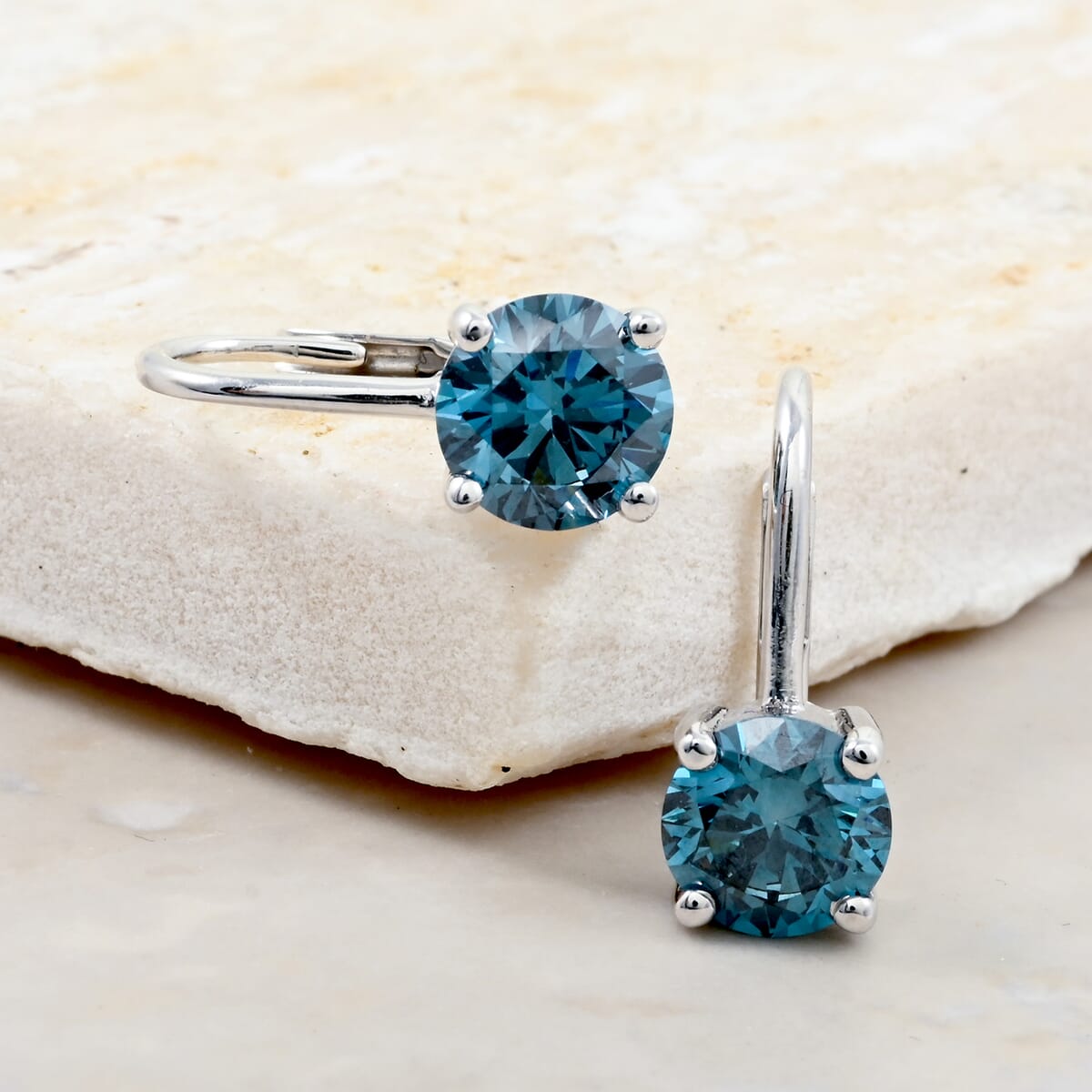 Luxuriant Lab Grown Blue Diamond 2.00 ctw Earrings in 14K White Gold image number 1