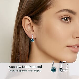 Luxuriant Lab Grown Blue Diamond (IR) 2.00 ctw Earrings in 14K White Gold