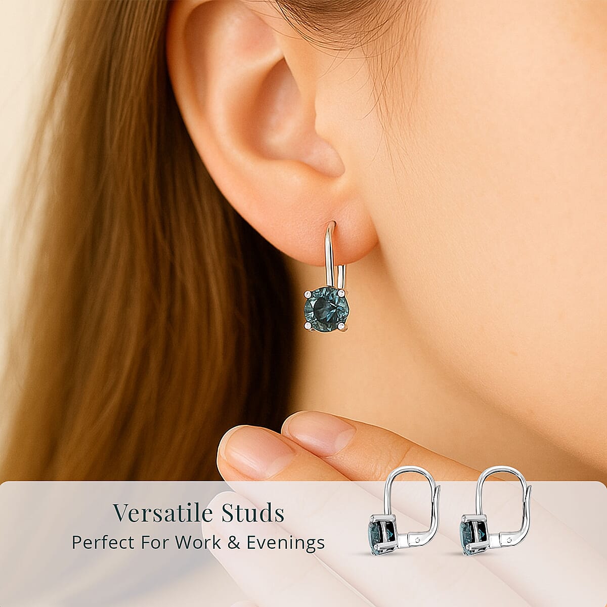 Luxuriant Lab Grown Blue Diamond (IR) 2.00 ctw Earrings in 14K White Gold image number 5