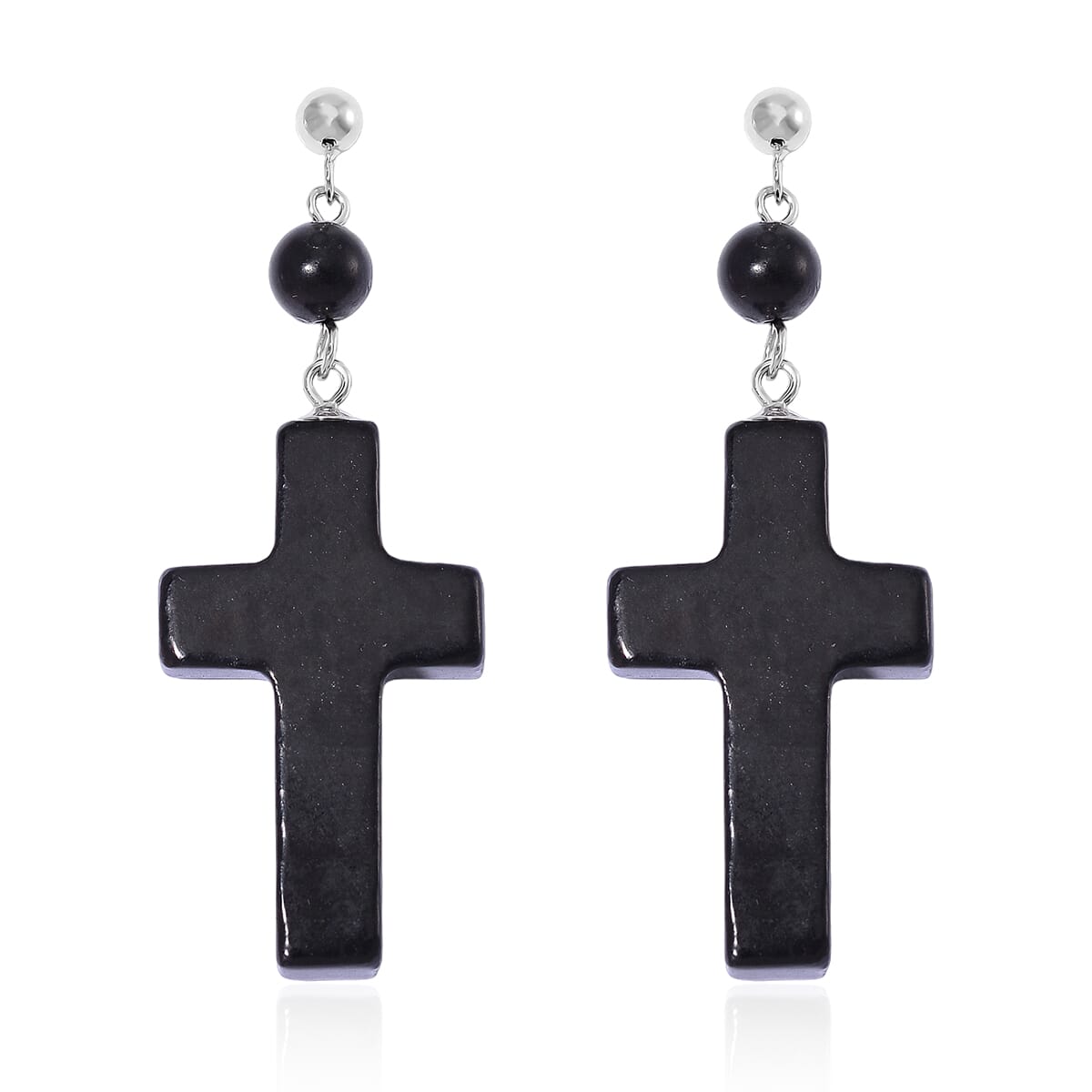 Shungite 30.00 ctw Cross Earrings in Rhodium Over Sterling Silver image number 0