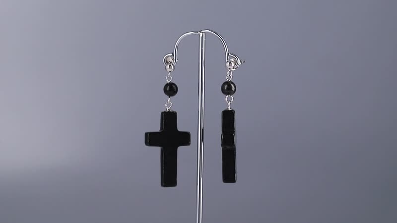 Shungite 30.00 ctw Cross Earrings in Rhodium Over Sterling Silver