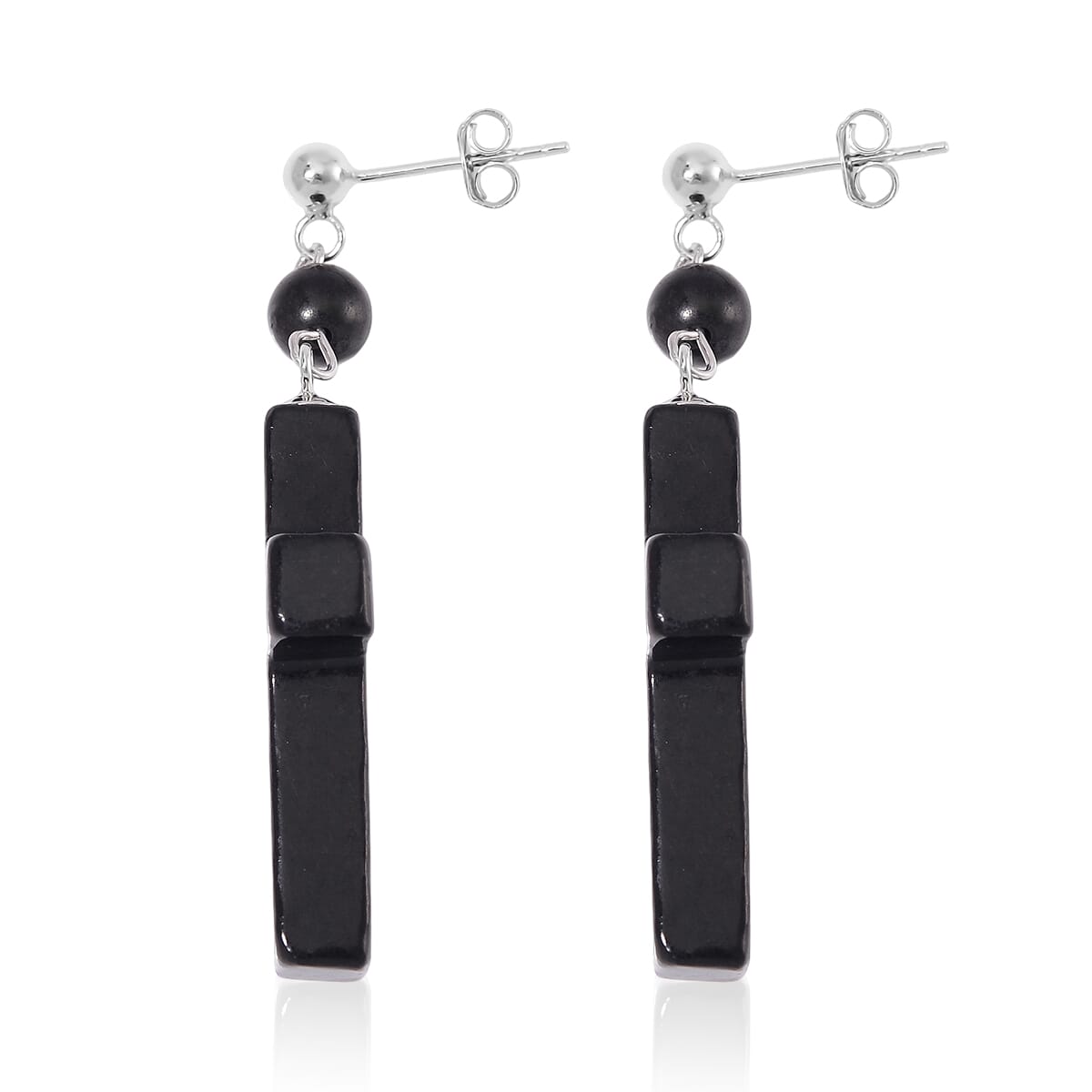 Shungite 30.00 ctw Cross Earrings in Rhodium Over Sterling Silver image number 3