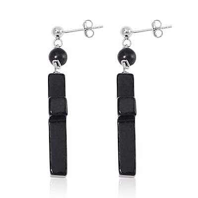 Shungite 30.00 ctw Cross Earrings in Rhodium Over Sterling Silver