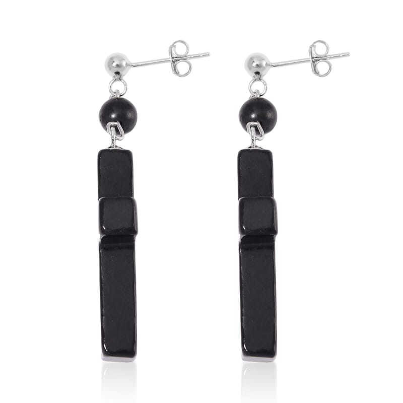 Shungite 30.00 ctw Cross Earrings in Rhodium Over Sterling Silver