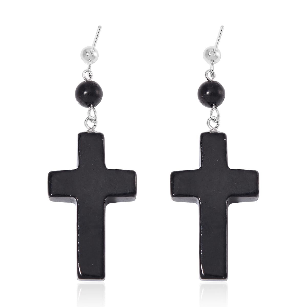 Shungite 30.00 ctw Cross Earrings in Rhodium Over Sterling Silver image number 4
